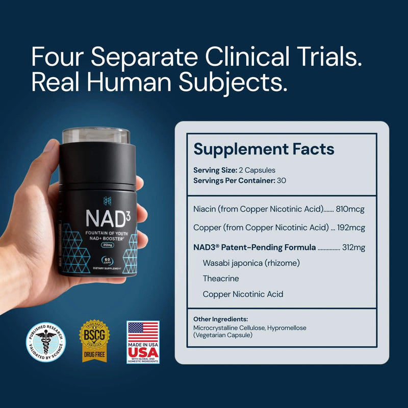 NAD3® 60 • Un suplemento dietético totalmente natural NAD+ Booster® (suministro para 1 mes) 