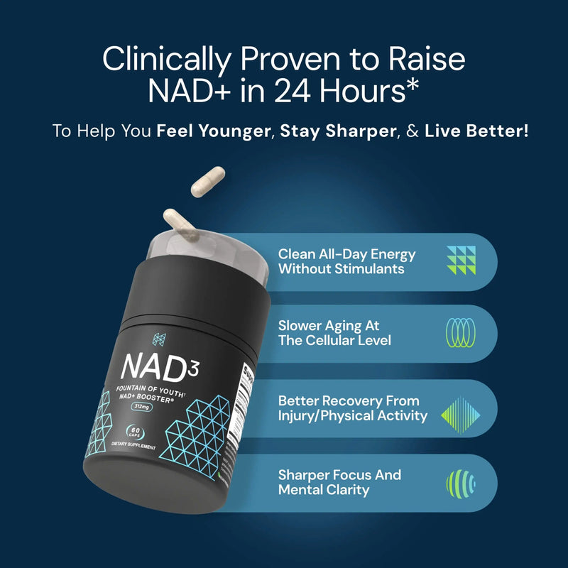 NAD3® 60 • Un suplemento dietético totalmente natural NAD+ Booster® (suministro para 1 mes) 