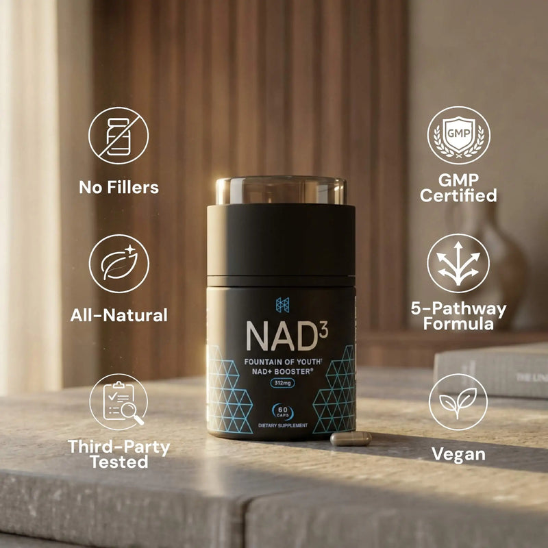 NAD3® 60 • Un suplemento dietético totalmente natural NAD+ Booster® (suministro para 1 mes) 